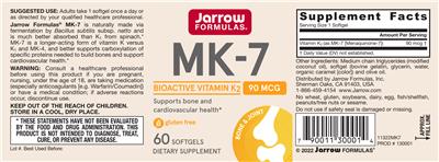 Photo of the Jarrow Formulas MK-7 90 mcg label
