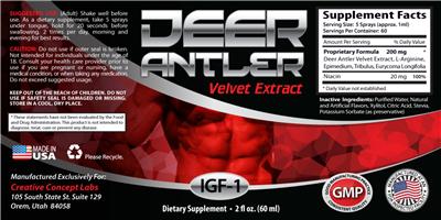 Photo of the Creative Concept Labs Deer Antler Velvet Extract label