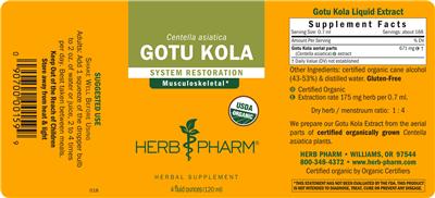 Photo of the Herb Pharm Gotu Kola label