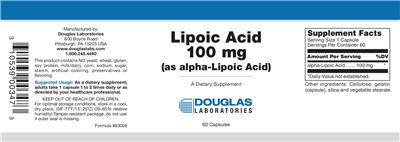 Photo of the Douglas Laboratories Lipoic Acid 100 mg (as alpha-Lipoic Acid) label