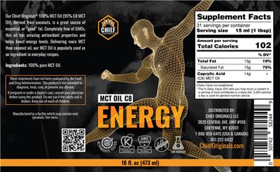 Photo of the Chief Originals MCT Oil C8 Energy label