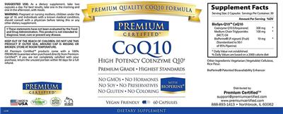 Photo of the Premium Certified CoQ10 label