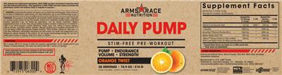 Photo of the Arms Race Nutrition Daily Pump Orange Twist label