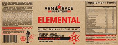 Photo of the Arms Race Nutrition Elemental label