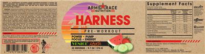 Photo of the Arms Race Nutrition Harness Venice Beach label