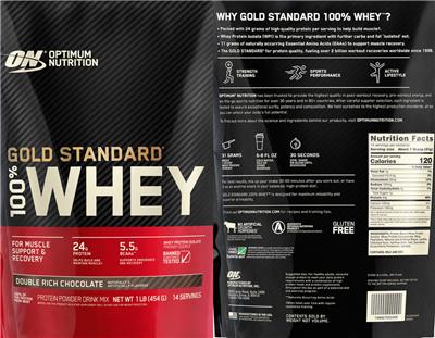 Gold Standard 100% Whey Double Rich Chocolate のラベル画像（NIH DSLD）