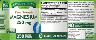 Photo of the Nature's Truth Extra Strength Magnesium 250 mg label