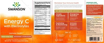 Product label for Energy C with Electrolytes Natural Orange Flavor
