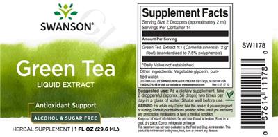 Photo of the Swanson Green Tea Liquid Extract Alcohol & Sugar Free label