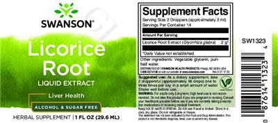 Photo of the Swanson Licorice Root Liquid Extract Alcohol & Sugar Free label
