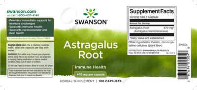 Photo of the Swanson Astragalus Root 470 mg label