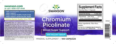 Photo of the Swanson Chromium Picolinate 200 mcg label