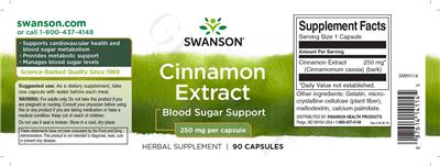 Photo of the Swanson Cinnamon Extract 250 mg label