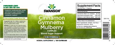 Photo of the Swanson Cinnamon Gymnema Mulberry Complex label