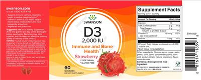 Photo of the Swanson D3 2,000 IU Strawberry label