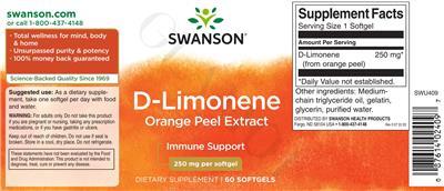 Photo of the Swanson D-Limonene 250 mg label