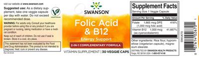 Photo of the Swanson Folic Acid & B12 label