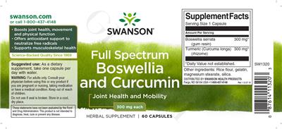 Photo of the Swanson Full Spectrum Boswellia & Curcumin label