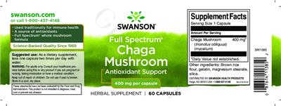 Photo of the Swanson Full Spectrum Chaga Mushroom 400 mg label