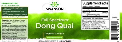 Photo of the Swanson Full Spectrum Dong Quai 530 mg label