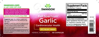 Photo of the Swanson Full Spectrum Garlic 400 mg label