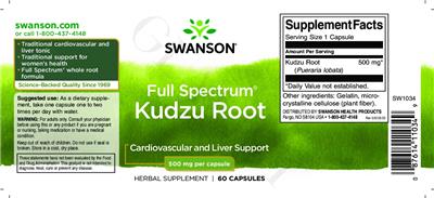Photo of the Swanson Full Spectrum Kudzu Root 500 mg label