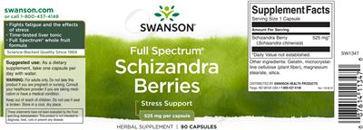 Photo of the Swanson Full Spectrum Schizandra Berries 525 mg label