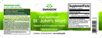 Photo of the Swanson Full Spectrum St. John's Wort 375 mg label
