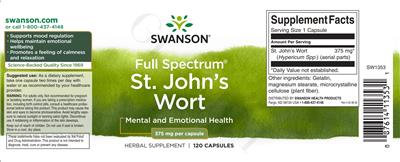 Photo of the Swanson Full Spectrum St. John's Wort 375 mg label