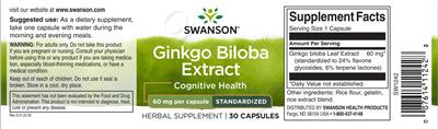 Photo of the Swanson Ginkgo biloba Extract 60 mg label