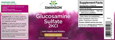 Photo of the Swanson Glucosamine Sulfate 2KCl 500 mg label