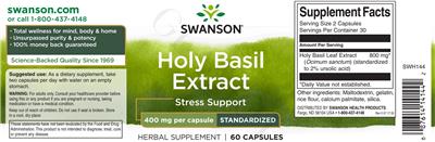Photo of the Swanson Holy Basil Extract 400 mg label