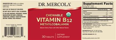 Photo of the Dr. Mercola Chewable Vitamin B12 Natural Cherry Flavor label