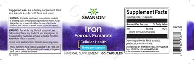 Photo of the Swanson Iron 18 mg label