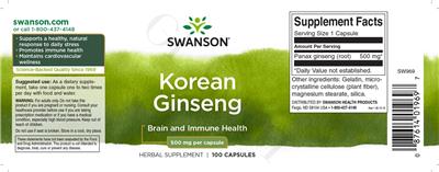 Photo of the Swanson Korean Ginseng 500 mg label