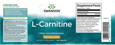 Photo of the Swanson L-Carnitine 500 mg label