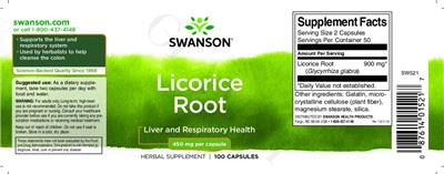 Photo of the Swanson Licorice Root 450 mg label