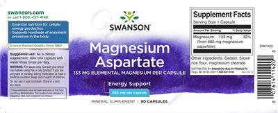 Photo of the Swanson Magnesium Aspartate label