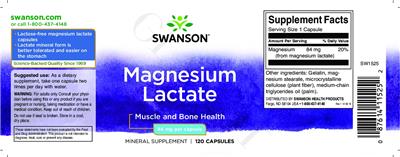 Photo of the Swanson Magnesium Lactate 84 mg label