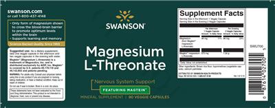 Photo of the Swanson Magnesium L-Threonate label