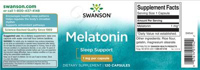 Photo of the Swanson Melatonin 1 mg label