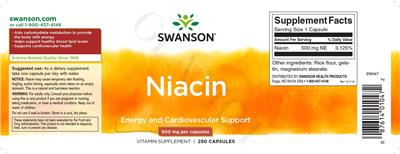 Photo of the Swanson Niacin 500 mg label