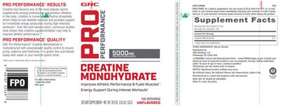 Photo of the GNC Pro Performance Creatine Monohydrate 5000 mg Unflavored label