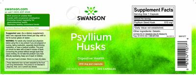 Photo of the Swanson Psyllium Husks 610 mg label