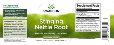 Photo of the Swanson Stinging Nettle Root 500 mg label