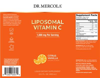 Photo of the Dr. Mercola Liposomal Vitamin C 1,000 mg Citrus Vanilla label