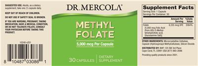 Photo of the Dr. Mercola Methyl Folate 5,000 mcg label