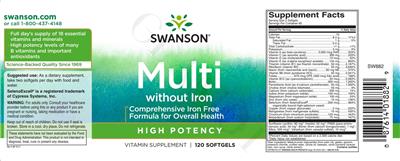 Photo of the Swanson Multi without Iron High Potency label