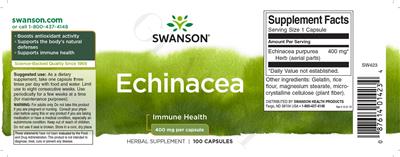 Photo of the Swanson Echinacea 400 mg label