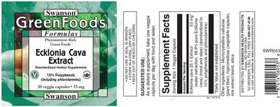 Photo of the Swanson GreenFoods Formulas Ecklonia Cava Extract 53 mg label